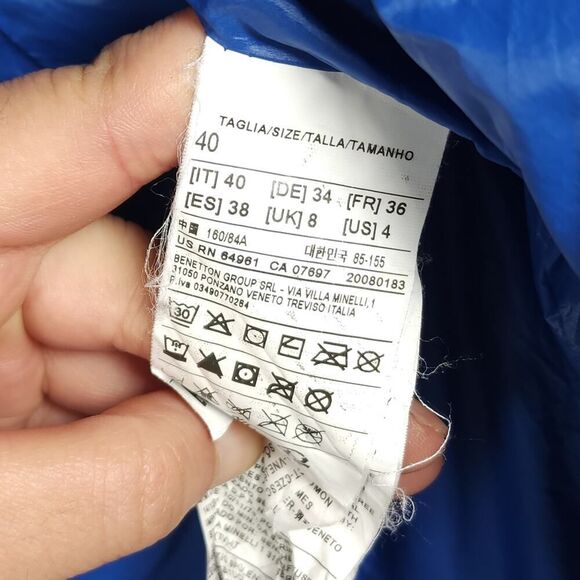 United Colors Of Benetton Women's Sz 4 Blue Down Full Zip Hooded Jacket Coat - Picture 10 of 12